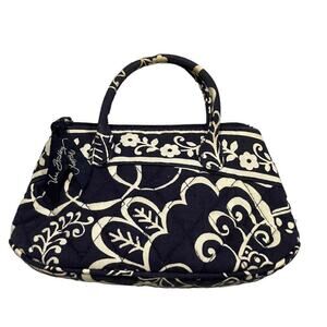 Vera Bradley navy white floral pattern quilted fabric mini bag purse